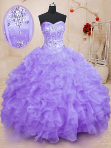 Wonderful Sweetheart Sleeveless Organza Ball Gown Prom Dress Beading and Ruffles Lace Up