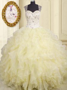 Great Sleeveless Lace Up Floor Length Beading and Ruffles Sweet 16 Quinceanera Dress