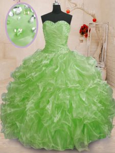 Sexy Sweetheart Neckline Beading and Ruffles 15 Quinceanera Dress Sleeveless Lace Up