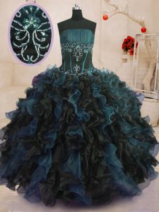 Eye-catching Sleeveless Organza Floor Length Lace Up Vestidos de Quinceanera in Multi-color with Beading and Ruffles
