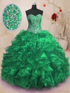 Affordable Green Quinceanera Gowns Military Ball and Sweet 16 and Quinceanera and For with Beading and Ruffles Sweethear
