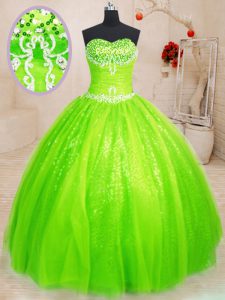 Sleeveless Tulle and Sequined Lace Up Quinceanera Gown for Military Ball and Sweet 16 and Quinceanera