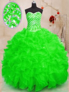 Lace Up Vestidos de Quinceanera Beading and Ruffles and Sequins Sleeveless Floor Length