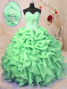 High End Sleeveless Organza Floor Length Lace Up Quince Ball Gowns in with Beading and Ruffles and Pick Ups