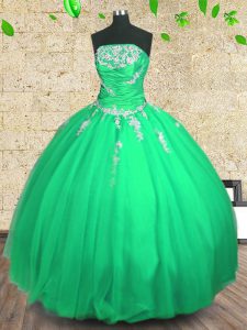 Simple Floor Length Ball Gowns Sleeveless Green Ball Gown Prom Dress Lace Up