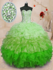 Most Popular Multi-color Organza Lace Up Sweetheart Sleeveless Floor Length Sweet 16 Quinceanera Dress Beading and Ruffl