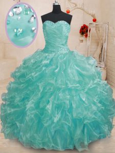 Lovely Teal Sweetheart Neckline Beading and Ruffles Vestidos de Quinceanera Sleeveless Lace Up
