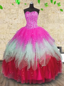 Multi-color Lace Up Quinceanera Dresses Beading and Ruffles and Ruffled Layers Sleeveless Floor Length