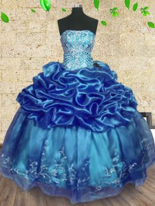 Teal Sleeveless Floor Length Beading and Embroidery and Ruffles Lace Up Vestidos de Quinceanera