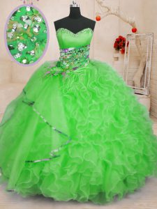 Beading and Ruffles Quinceanera Gown Lace Up Sleeveless Floor Length