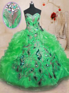 Admirable Beading and Appliques and Ruffles Quinceanera Gowns Green Zipper Sleeveless Floor Length