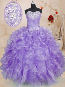 Graceful Sweetheart Sleeveless Lace Up Quinceanera Gown Lavender Organza
