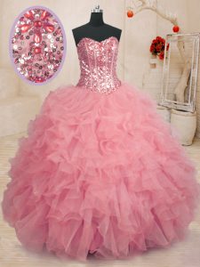 Sweetheart Sleeveless Lace Up Sweet 16 Dress Baby Pink Organza
