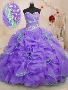 Stylish Lavender Quince Ball Gowns Military Ball and Sweet 16 and Quinceanera and For with Beading and Ruffles Sweethear