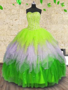 Multi-color Quinceanera Dress Prom and Party and For with Beading and Ruffles and Sequins Sweetheart Sleeveless Lace Up