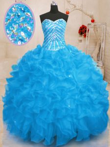 Sequins Ball Gowns Ball Gown Prom Dress Baby Blue Sweetheart Organza Sleeveless Floor Length Lace Up