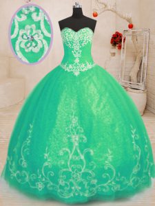 New Arrival Floor Length Turquoise 15th Birthday Dress Sweetheart Sleeveless Lace Up