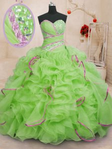 Sleeveless With Train Beading and Ruffles Lace Up Sweet 16 Quinceanera Dress with Brush Train