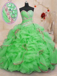 Pretty Sleeveless With Train Beading and Ruffles Lace Up 15 Quinceanera Dress