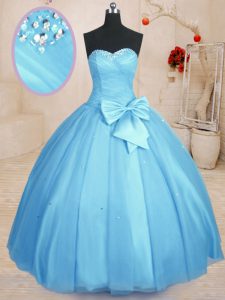 Exceptional Tulle Sleeveless Floor Length Sweet 16 Dresses and Beading and Bowknot