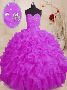 New Style Purple Sweetheart Lace Up Beading and Ruffles Quinceanera Gowns Sleeveless