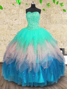 Vintage Sequins Floor Length Multi-color 15 Quinceanera Dress Sweetheart Sleeveless Lace Up