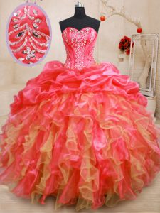 Red Sweetheart Lace Up Beading and Ruffles Quinceanera Dresses Sleeveless