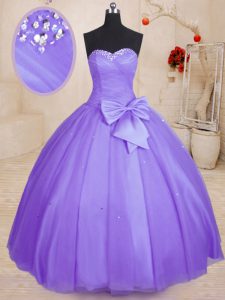 Decent Lavender Sleeveless Tulle Lace Up Sweet 16 Dress for Military Ball and Sweet 16 and Quinceanera