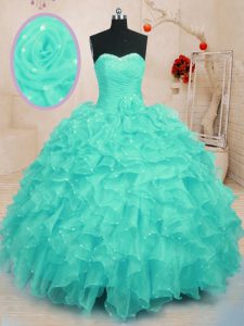 Sleeveless Beading and Ruffles and Hand Made Flower Lace Up Sweet 16 Dresses