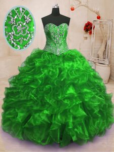 Shining Sweetheart Neckline Beading and Ruffles Quinceanera Gowns Sleeveless Lace Up