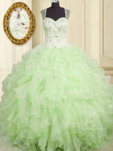 Top Selling Yellow Green Sleeveless Floor Length Beading and Ruffles Lace Up Sweet 16 Dresses