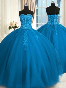 Charming Floor Length Ball Gowns Sleeveless Teal Quinceanera Dress Lace Up