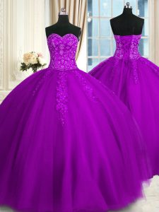 Deluxe Sleeveless Lace Up Floor Length Appliques and Embroidery 15 Quinceanera Dress