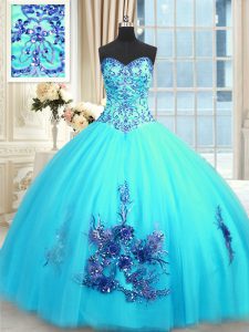 Sweetheart Sleeveless Lace Up Sweet 16 Dresses Baby Blue Tulle