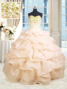 Peach Sleeveless Beading and Ruffles Floor Length Quinceanera Gown
