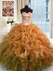Customized Sleeveless Lace Up Floor Length Beading and Ruffles Quinceanera Dresses
