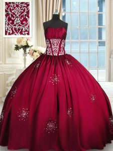 Fabulous Wine Red Sleeveless Taffeta Lace Up Vestidos de Quinceanera for Military Ball and Sweet 16 and Quinceanera