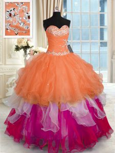 Multi-color Lace Up Sweet 16 Dresses Beading and Ruffled Layers Sleeveless Floor Length