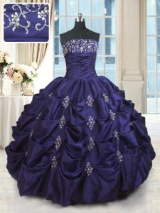 Pretty Sleeveless Beading and Appliques and Embroidery and Pick Ups Lace Up Quinceanera Gowns