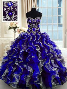 Ideal Sleeveless Floor Length Beading and Ruffles Lace Up Ball Gown Prom Dress with Multi-color
