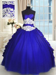 Sleeveless Lace Up Floor Length Beading and Lace and Appliques and Ruching and Pick Ups Vestidos de Quinceanera