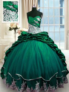 Fancy Pick Ups Dark Green Sleeveless Taffeta Brush Train Lace Up 15 Quinceanera Dress for Military Ball and Sweet 16 and
