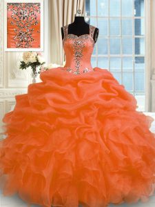 Pretty Orange Red Sleeveless Appliques Floor Length 15th Birthday Dress