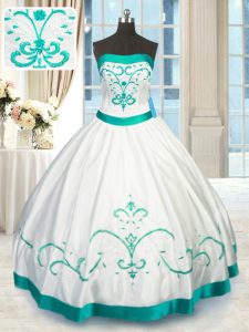 Flare White Strapless Lace Up Beading and Embroidery 15 Quinceanera Dress Sleeveless
