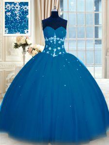 Sweetheart Sleeveless Lace Up Sweet 16 Dresses Navy Blue Tulle