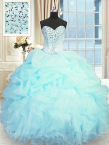 Elegant Light Blue Sleeveless Floor Length Beading and Ruffles and Pick Ups Lace Up Quinceanera Dresses