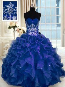 Wonderful Floor Length Ball Gowns Sleeveless Navy Blue Quinceanera Dresses Lace Up