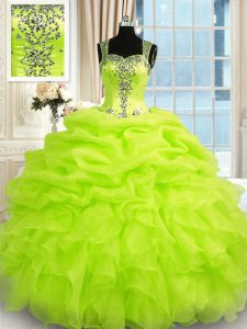 Ideal Sleeveless Zipper Floor Length Beading and Ruffles 15th Birthday Dress