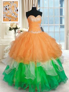 Fabulous Multi-color Sweetheart Lace Up Beading and Ruffles Ball Gown Prom Dress Sleeveless