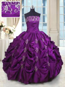 Floor Length Lace Up Ball Gown Prom Dress Eggplant Purple for Military Ball and Sweet 16 and Quinceanera with Beading an